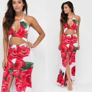 On The Dance Fleur Cut-Out Rose Floral Maxi Dress